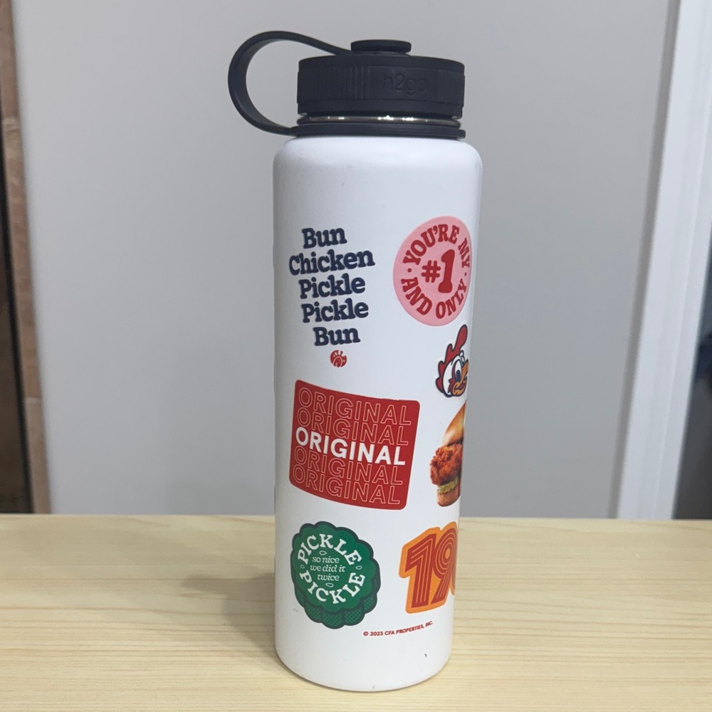 Chick-fil-A Themed White Bottle with Stickers
